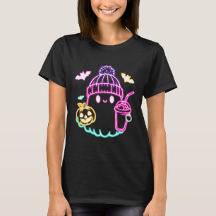 Retro Cute Ghost Coffee Drinking Spooky Halloween T-Shirt