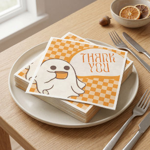 Retro Cute Ghost Halloween Thank You Napkin