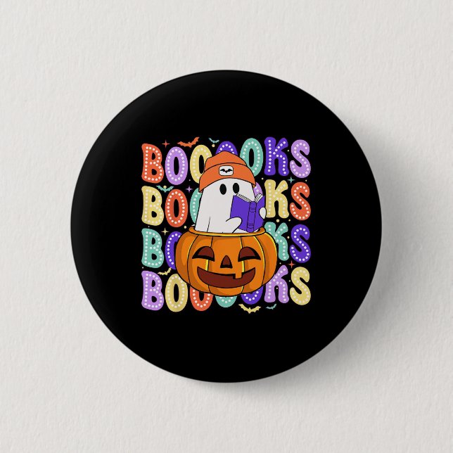 Retro Cute Ghost Teacher Halloween Librarian Read  6 Cm Round Badge (Front)