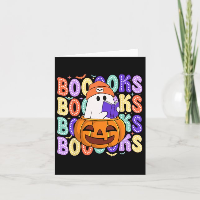 Retro Cute Ghost Teacher Halloween Librarian Read  Card (Front)