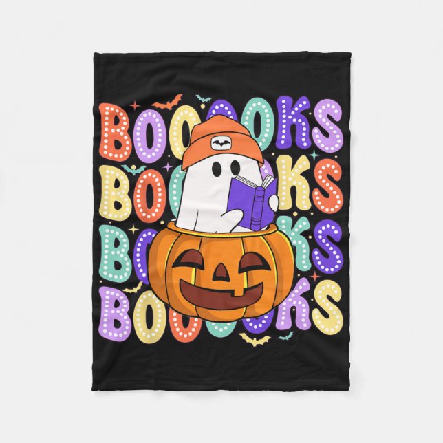Retro Cute Ghost Teacher Halloween Librarian Read  Fleece Blanket (Front)
