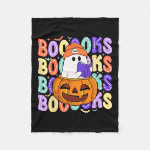 Retro Cute Ghost Teacher Halloween Librarian Read  Fleece Blanket