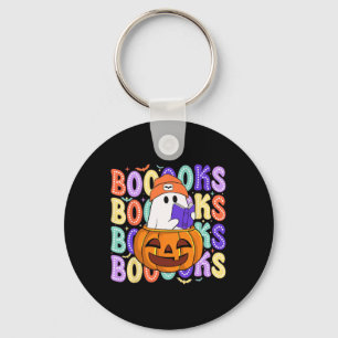 Retro Cute Ghost Teacher Halloween Librarian Read  Key Ring