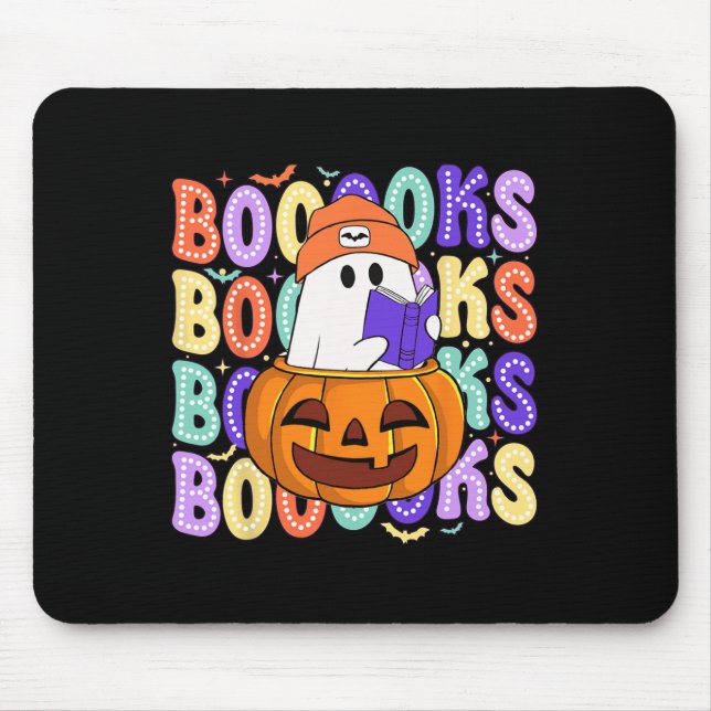 Retro Cute Ghost Teacher Halloween Librarian Read  Mouse Pad (Front)