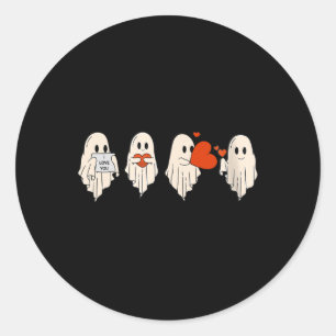 Retro Cute Ghost Valentines Day Women Men Kids  Classic Round Sticker