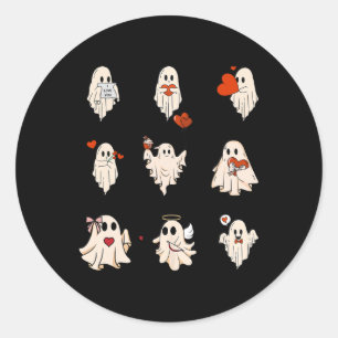 Retro Cute Ghost Valentines Day Women Men Kids  Classic Round Sticker