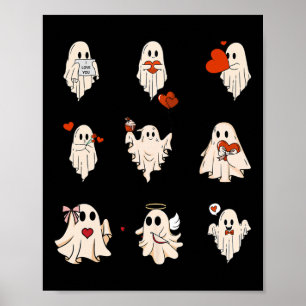Retro Cute Ghost Valentines Day Women Men Kids  Poster