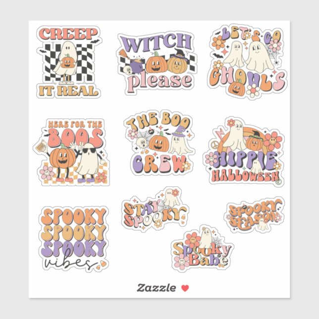 Retro Cute Ghosts Halloween Sticker Pack (Sheet)