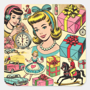 Retro Cute Girly Comics Square Sticker