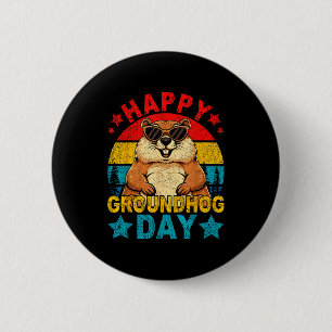 Retro cute groundhog happy groundhog day animal 6 cm round badge