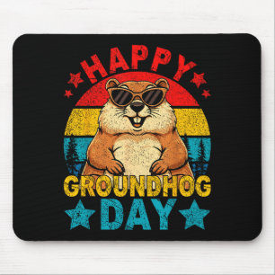 Retro Cute Groundhog Happy Groundhog Day Animal Lo Mouse Pad
