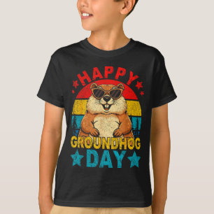 Retro cute groundhog happy groundhog day animal T-Shirt