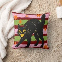 Retro Cute Halloween Black Cat with Stripes Stars