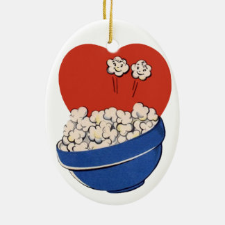 Retro Cute Humour, Bowl of Popcorn for the Movies! Ceramic Tree Decoration
