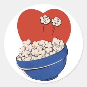 Retro Cute Humour, Bowl of Popcorn for the Movies! Classic Round Sticker