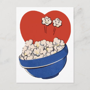 Retro Cute Humour, Bowl of Popcorn for the Movies! Postcard