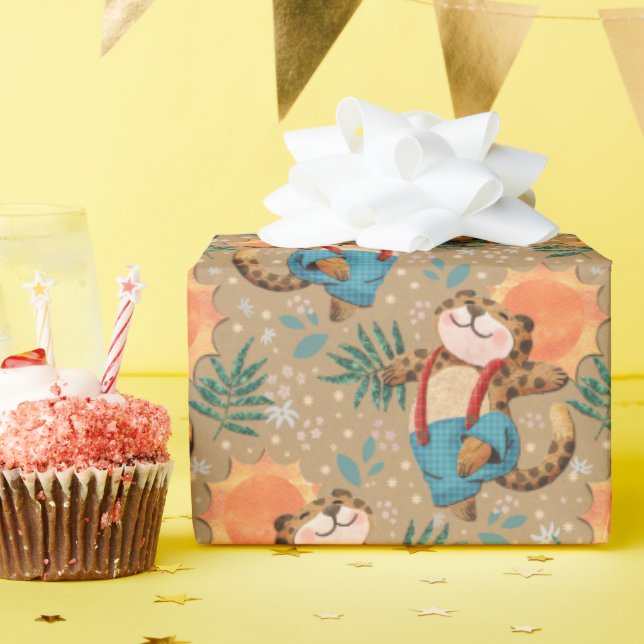 Retro Cute Leopard Sunshine Pattern Wrapping Paper (Birthday Party)