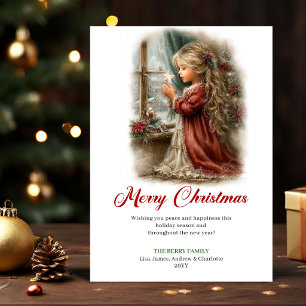 Retro Cute Little Girl Holiday Scene Greeting Card