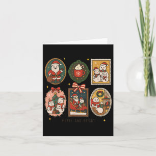 Retro Cute Merry And Bright Christmas Frame Funny  Card
