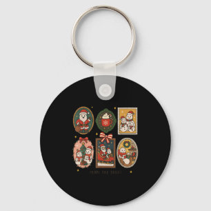 Retro Cute Merry And Bright Christmas Frame Funny  Key Ring