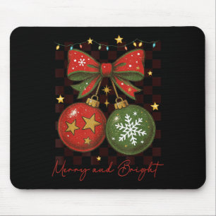 Retro Cute Merry And Bright Christmas Ornament Coq Mouse Pad