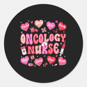 Retro Cute Oncology Nurse Valentines Day Candy Hea Classic Round Sticker