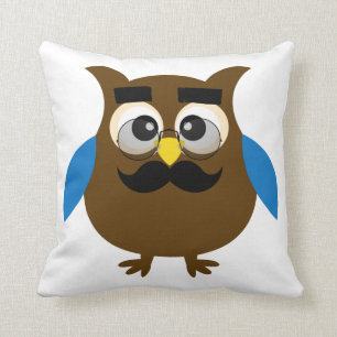 Retro Cute Owl with Moustache and Glasses Cushion