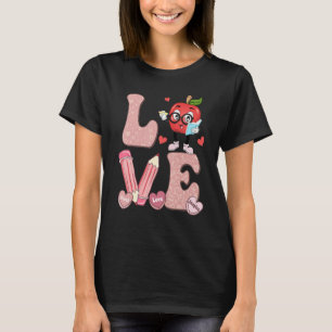Retro Cute Pencil Apple Love Teacher Funny Valenti T-Shirt