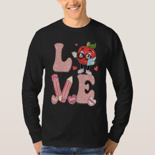 Retro Cute Pencil Apple Love Teacher Funny Valenti T-Shirt