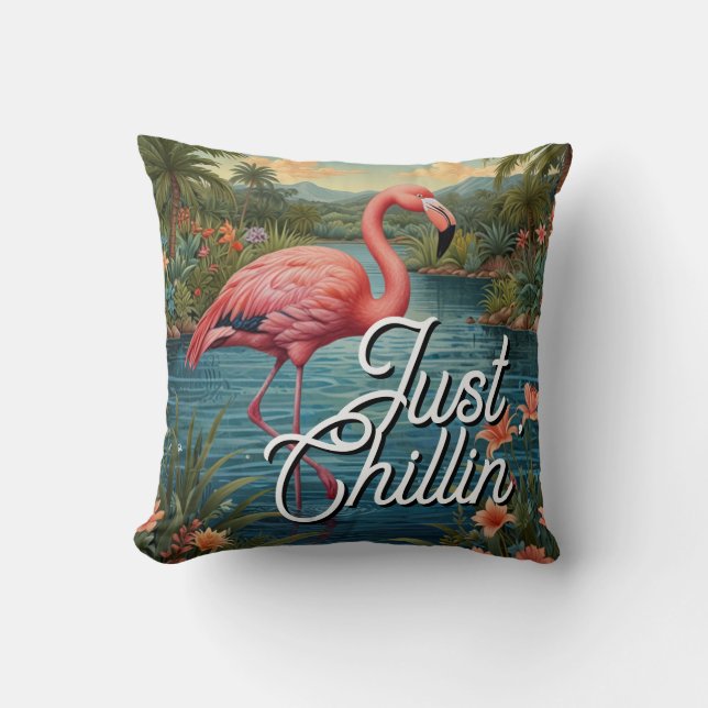Retro cute pink flamingo tropical paradise   cushion (Front)
