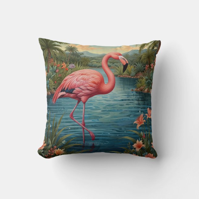Retro cute pink flamingo tropical paradise   cushion (Front)