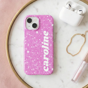 Retro Cute Pink Glitter Sparkle Personalised Name