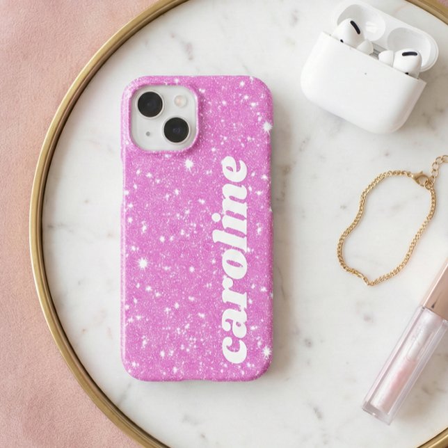 Retro Cute Pink Glitter Sparkle Personalised Name (Creator Uploaded)