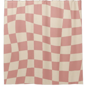 Retro Cute Pink wavy checkered Pattern Shower Curtain