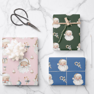 Retro Cute Santa Claus & Candy Cane Christmas  Wrapping Paper Sheet