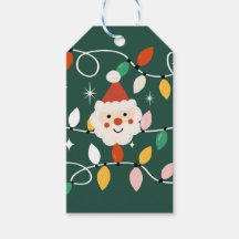Retro Cute Santa with Fairy Lights Green