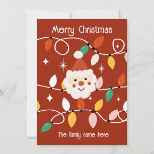 Retro Cute Santa with Fairy Lights Red Holiday Card