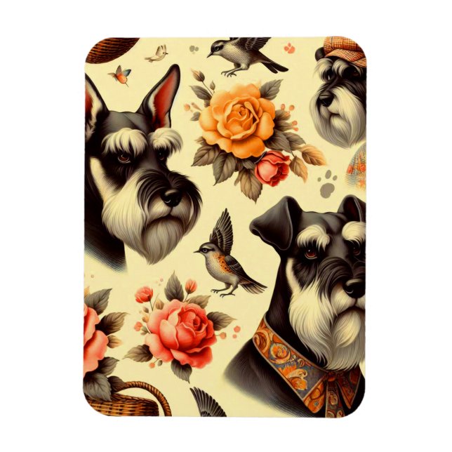 Retro Cute Schnauzer Illustration Magnet (Vertical)