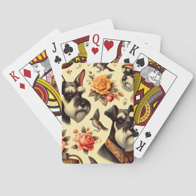 Retro Cute Schnauzer Illustration Playing Cards (Back)