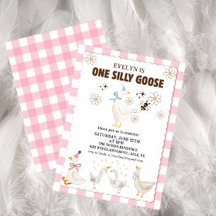 Retro cute Silly Goose ,One Silly Goose 1st Party  Invitation