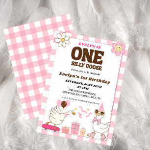 Retro cute Silly Goose ,One Silly Goose 1st Party  Invitation
