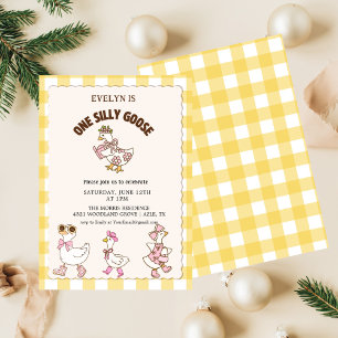 Retro cute Silly Goose ,One Silly Goose 1st Party  Invitation