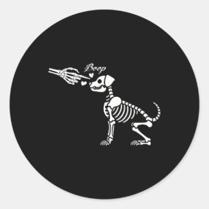 Retro Cute Skeleton Hand Boop Dog Funny Halloween Classic Round Sticker