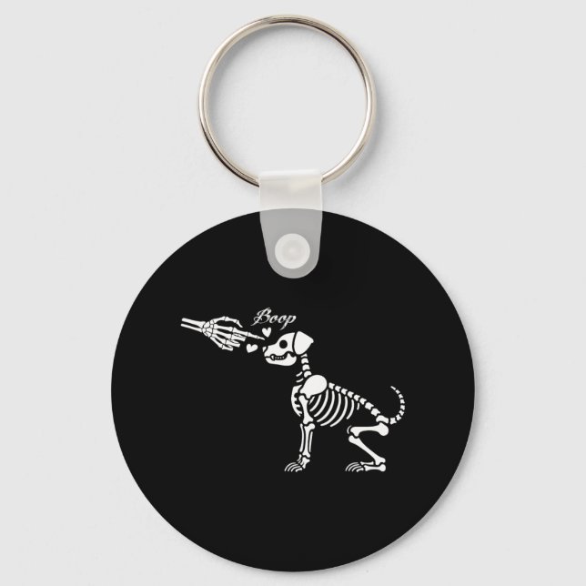Retro Cute Skeleton Hand Boop Dog Funny Halloween  Key Ring (Front)