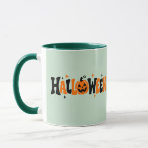 Retro Cute Spooky Halloween Pumpkin Typography Mug