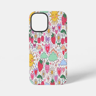 Retro Cute Strawberry, Sunshine, and Hearts Happy  iPhone 12 Mini Case
