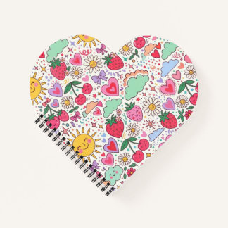Retro Cute Strawberry, Sunshine, and Hearts Happy  Notebook
