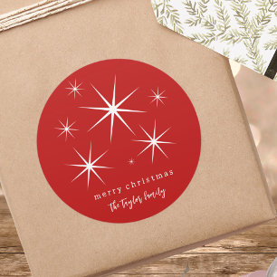 Retro Cute Stylish Red and White Merry Christmas Classic Round Sticker