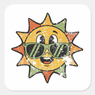 Retro Cute Sun Square Sticker