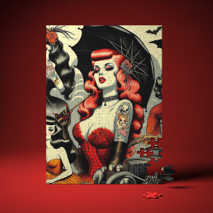 Retro Cute Tattooed Goth Girls Jigsaw Puzzle